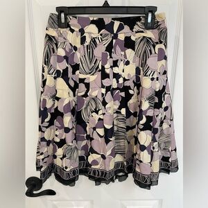 T21 Silk Wool Purple Cream Floral Black Pleated A Line Skirt Women’s Size 8